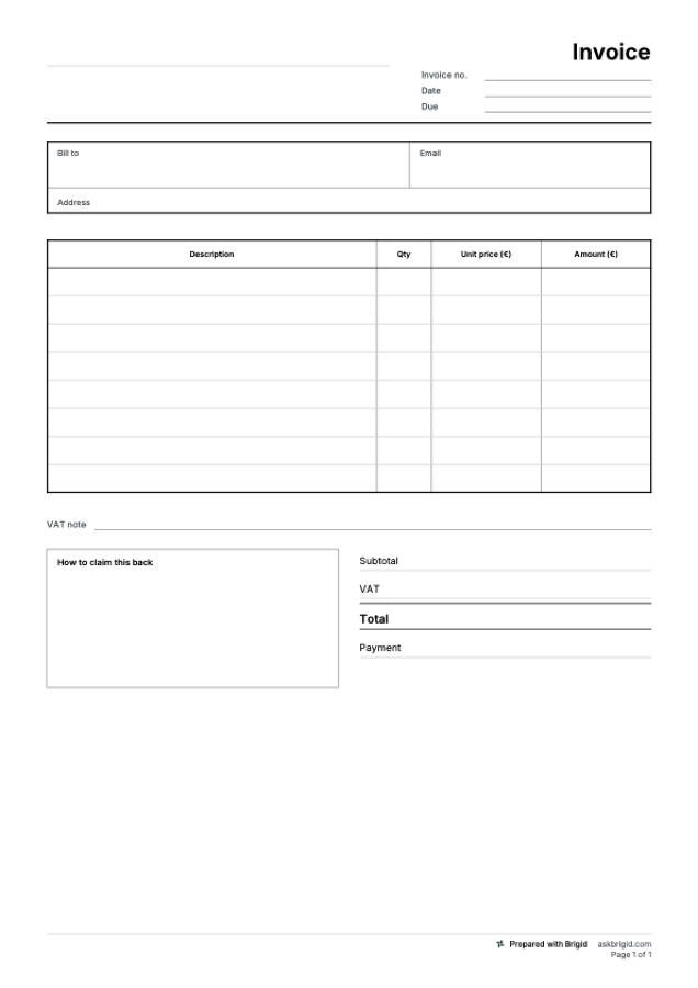 Medical invoice template: page one of the PDF